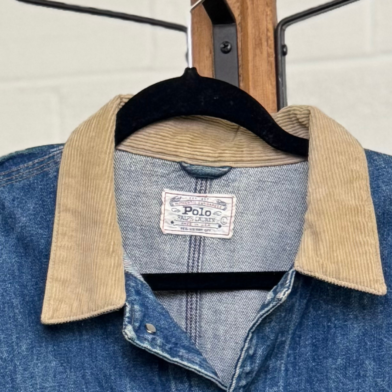 Vintage Polo Ralph Lauren Denim Jacket with Corduroy Collar – Made in USA – Size L