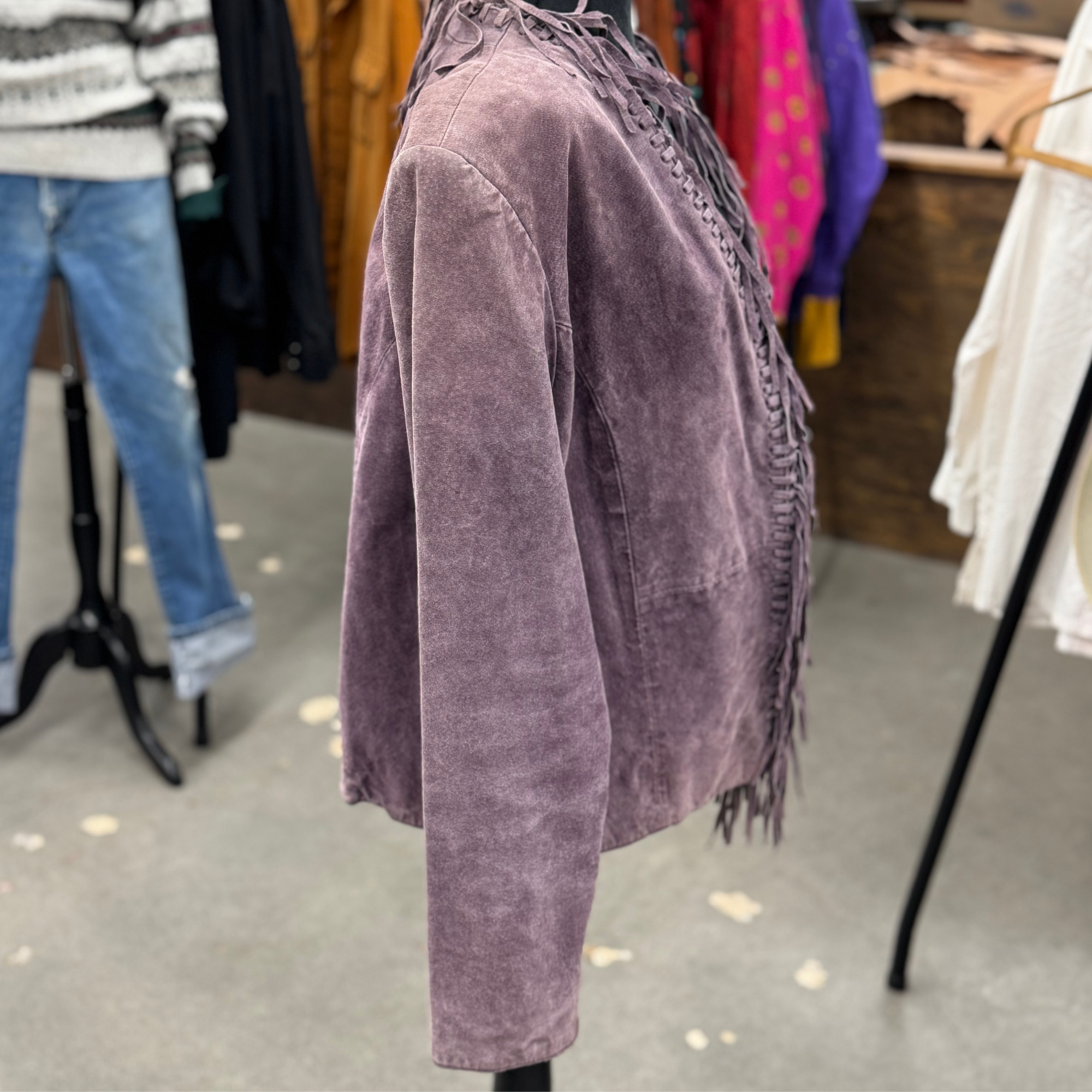 Vintage Purple Fringe Suede Blazer