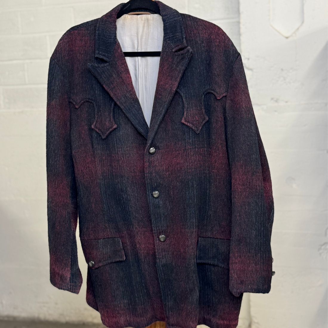 Vintage 70s Western Wool Blazer – Shadow Plaid Jacket with Yoke Details