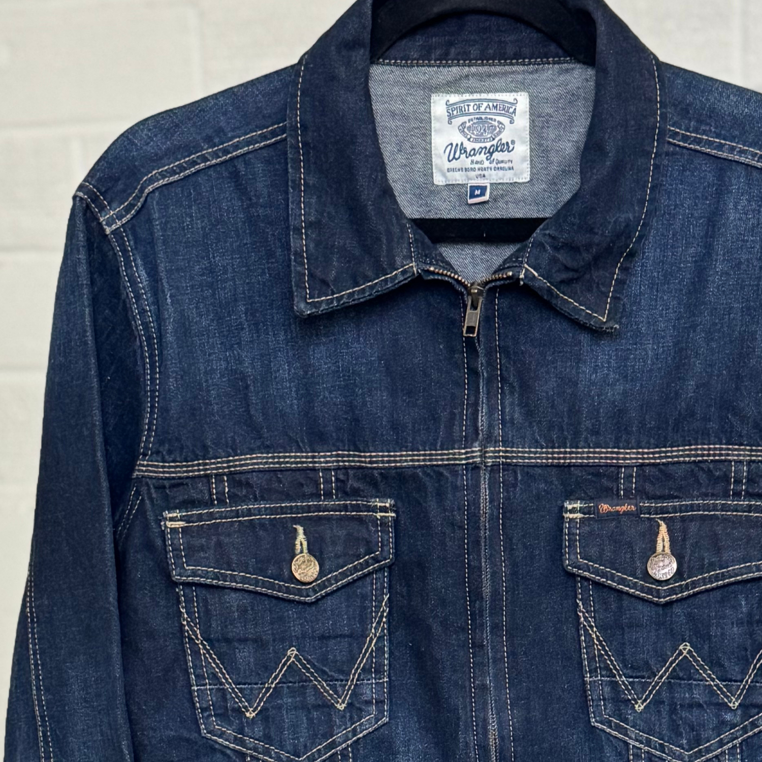 Vintage Wrangler “Spirit of America” Denim Jacket - Made in USA - Zip Front -Medium