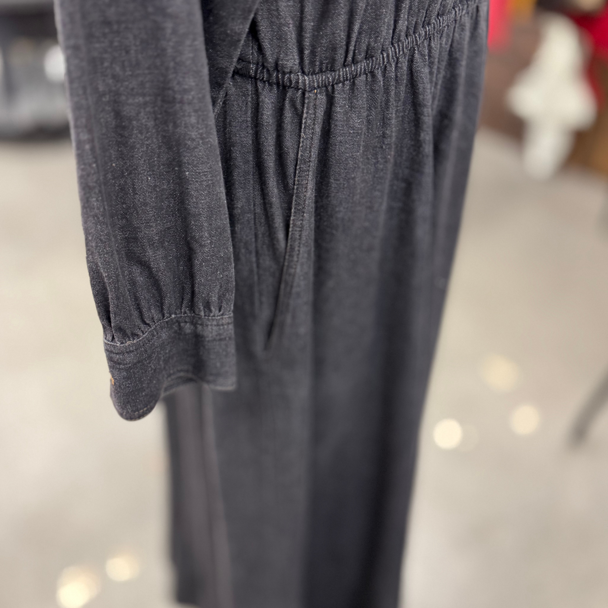Vintage 80s Black Chambray & Boot Fabric Dress