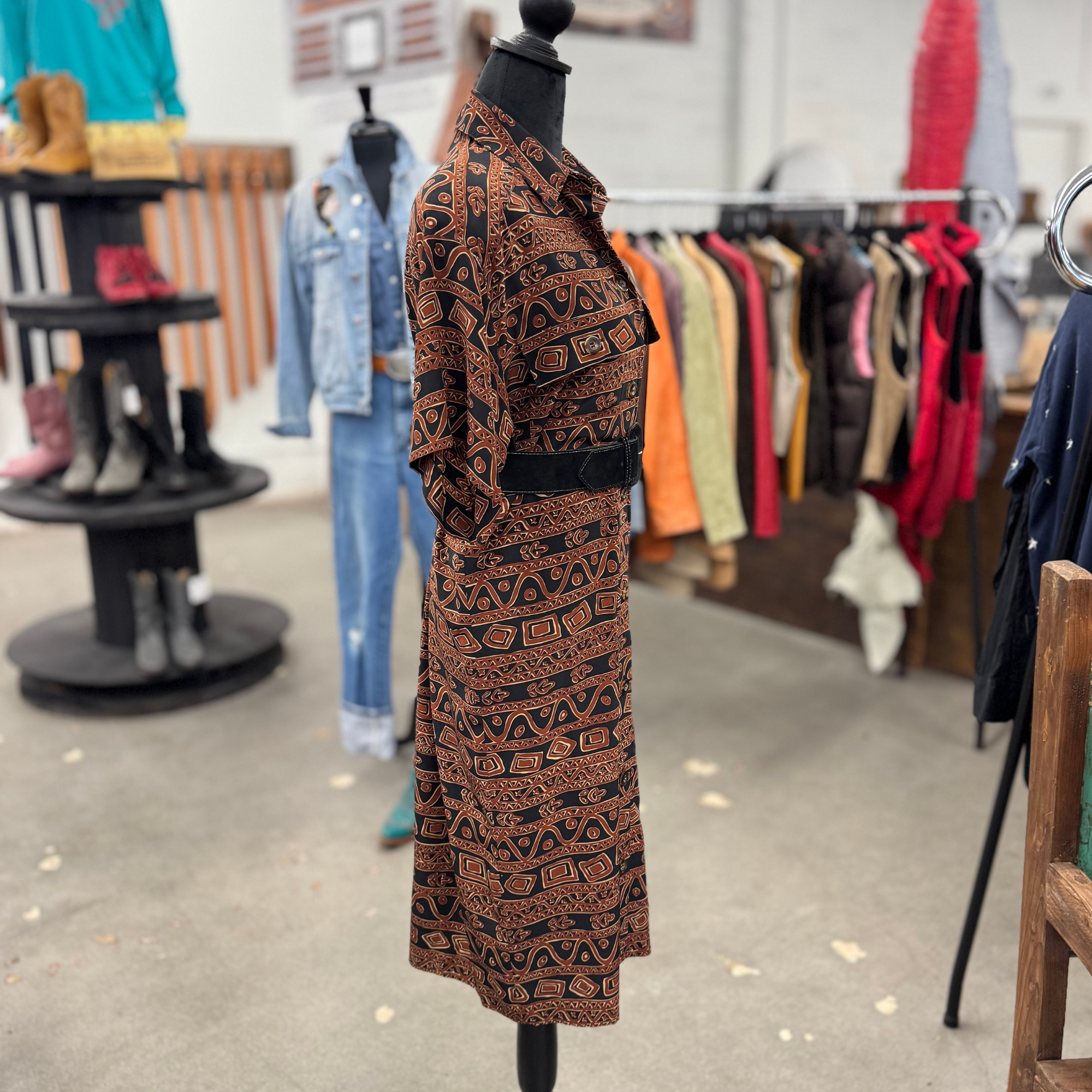Vintage 80s Geometric Dress with Belt
