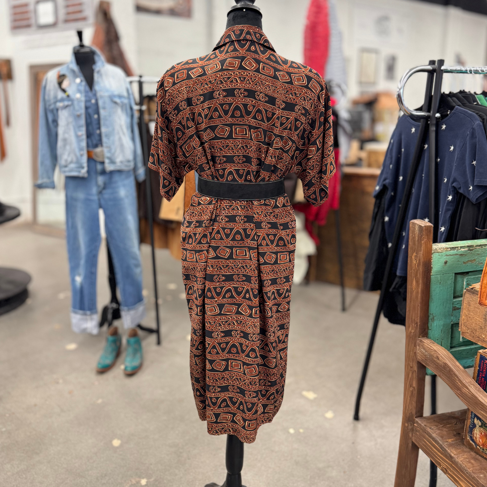 Vintage 80s Geometric Dress with Belt