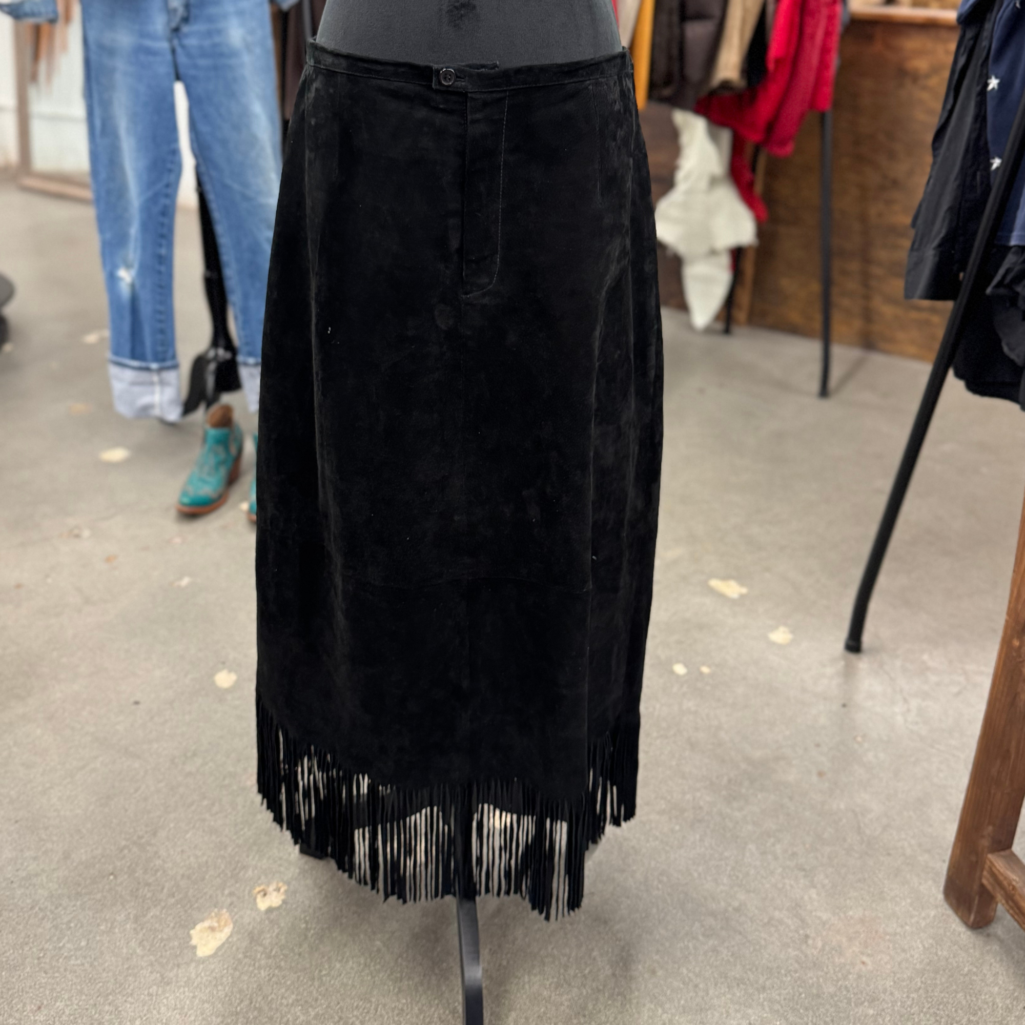 Vintage Black Suede Fringe Skirt