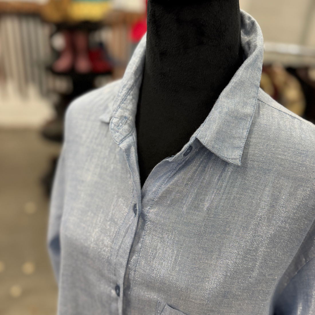 Vintage Light Blue Metallic Shimmer Western Shirt