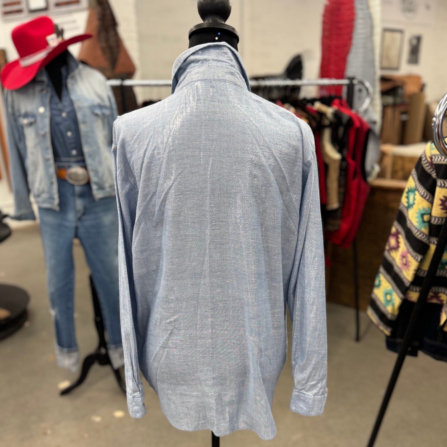 Vintage Light Blue Metallic Shimmer Western Shirt