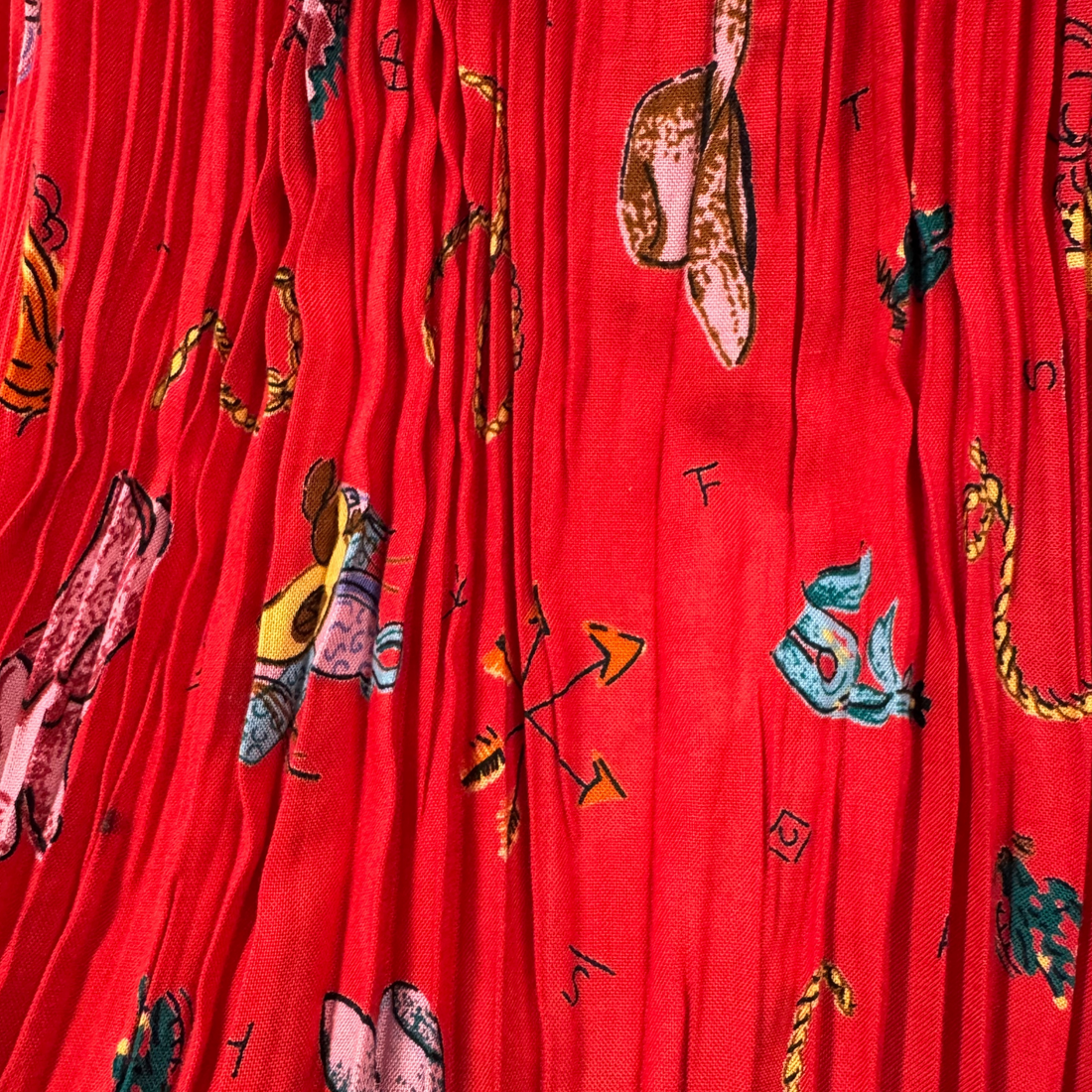 Vintage Cowboy Print Pleated Skirt