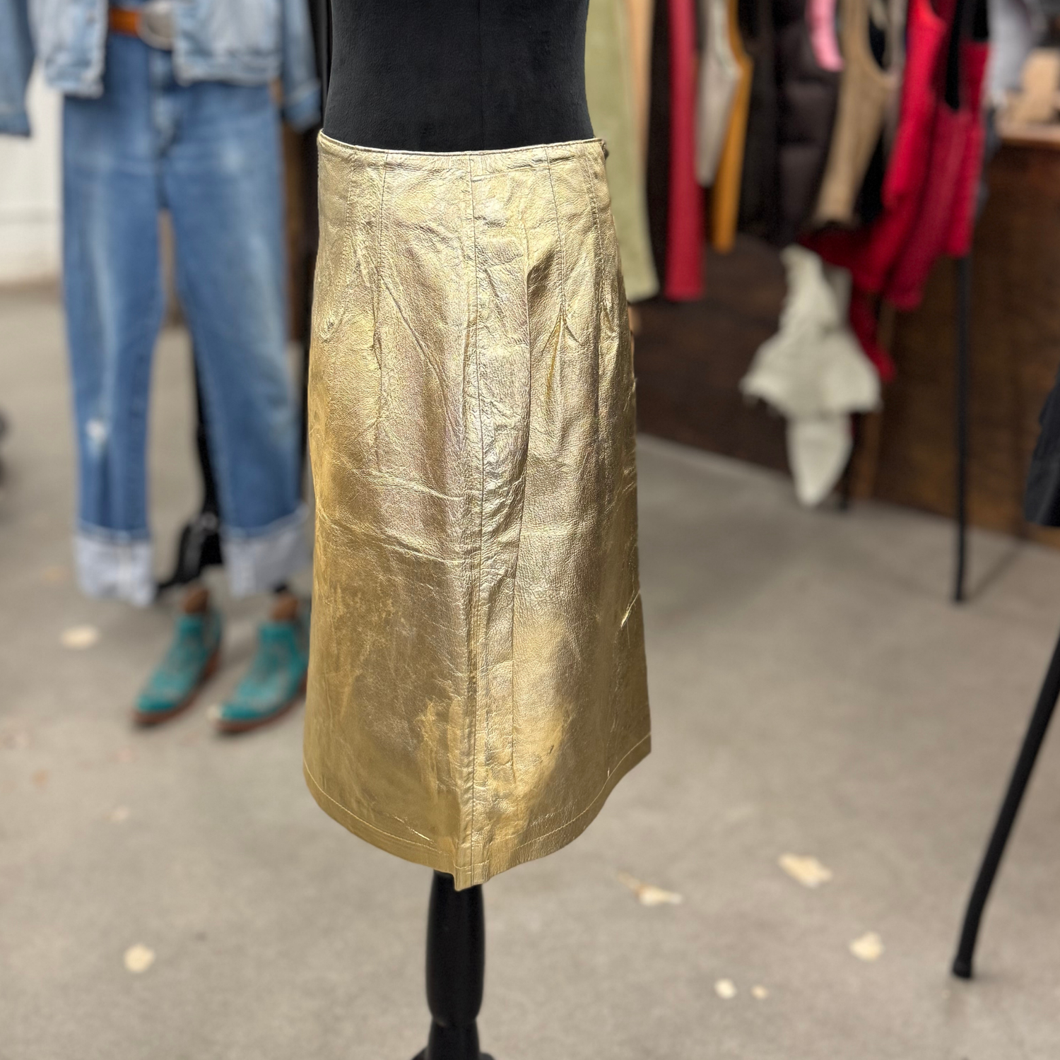 Vintage Gold Leather Skirt