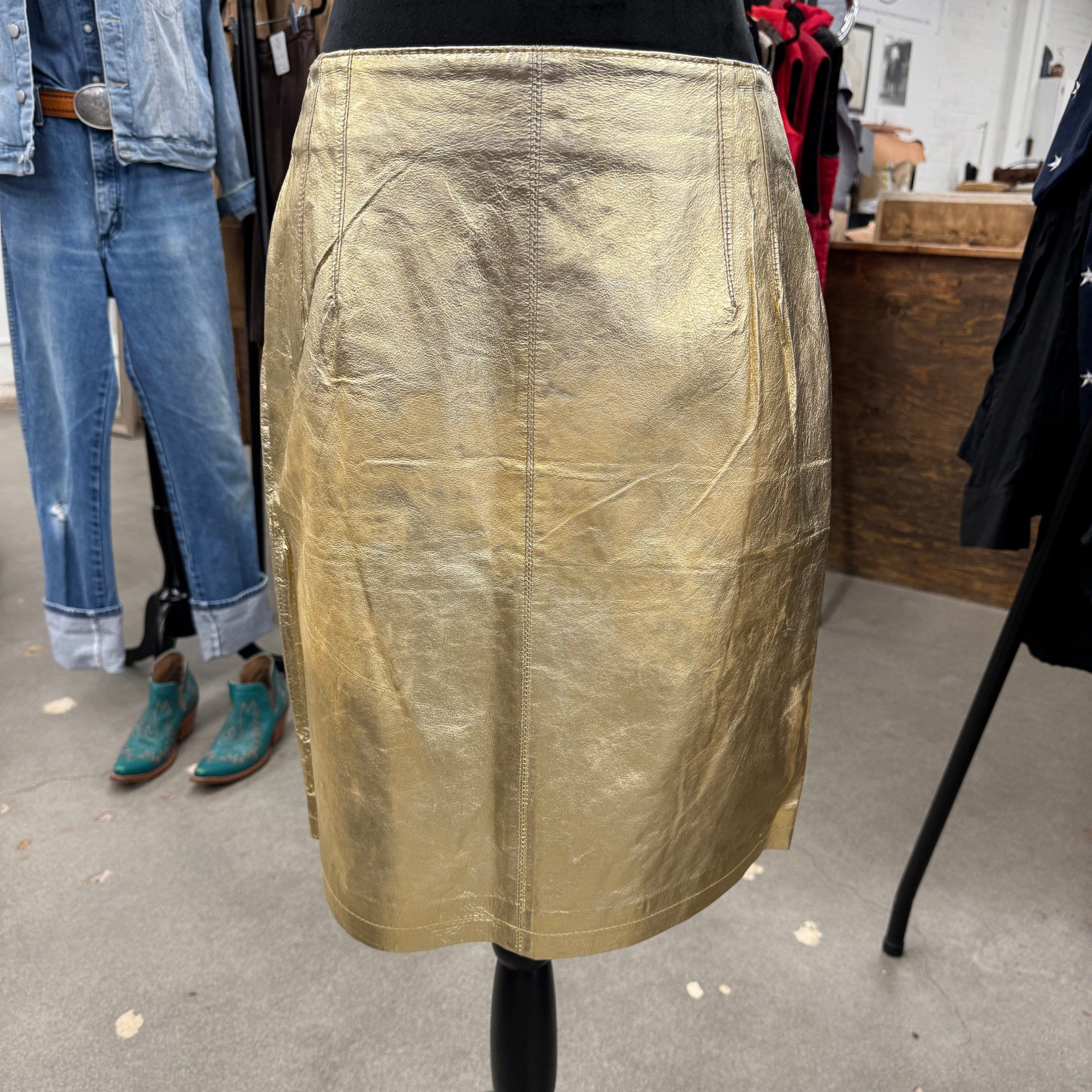 Vintage Gold Leather Skirt