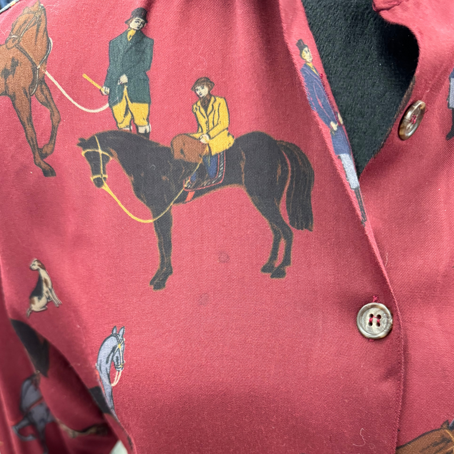 Vintage J.G. Hook Maroon Equestrian Print Shirt