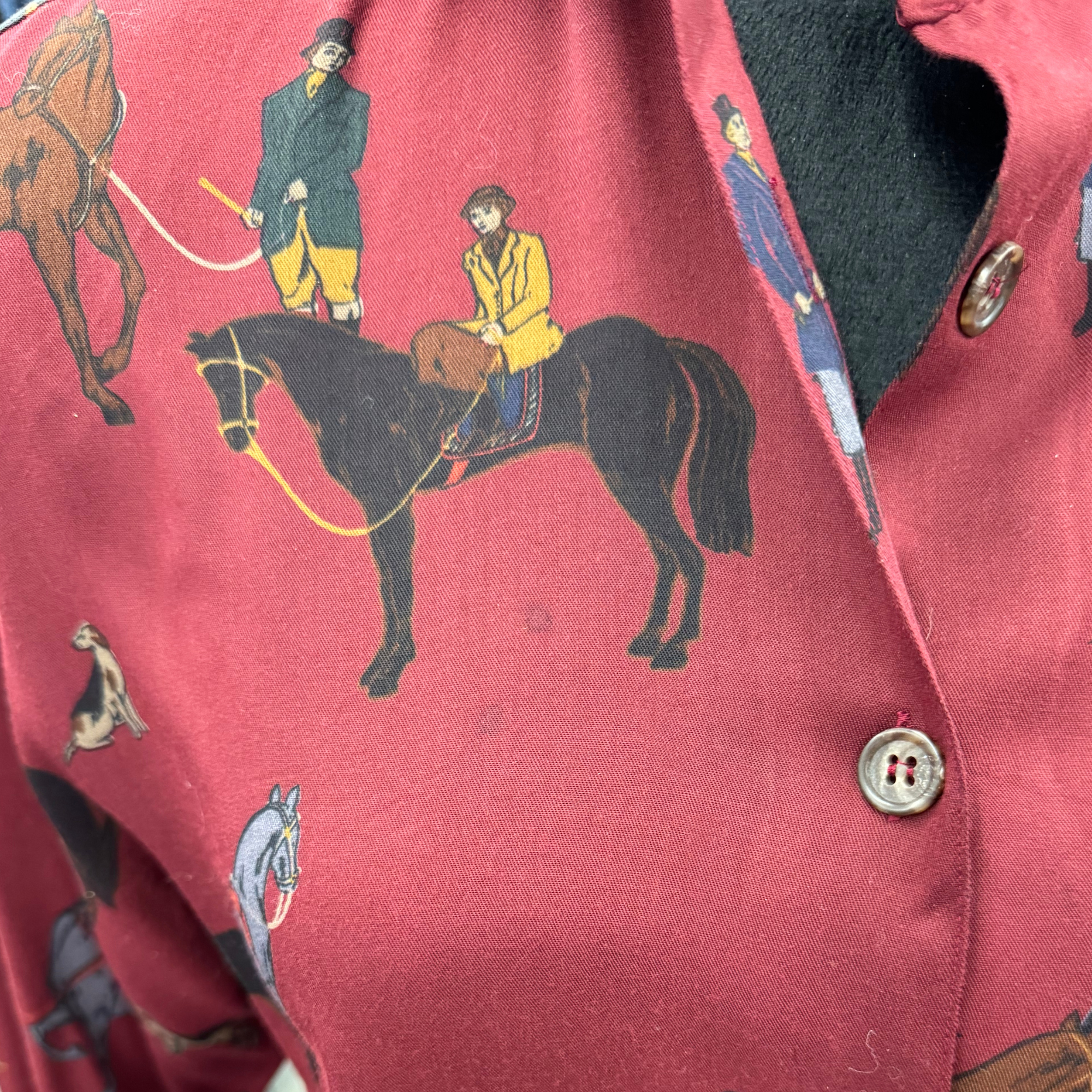 Vintage J.G. Hook Maroon Equestrian Print Shirt