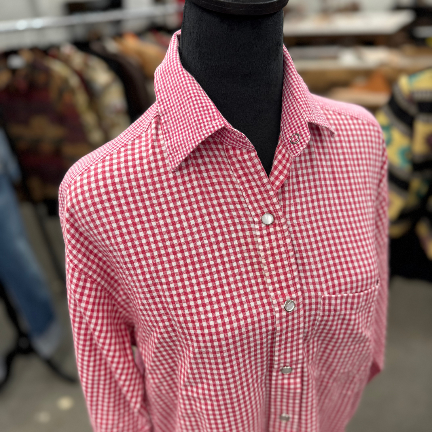 Vintage Denim Republic Red Gingham Pearl Snap Button Shirt