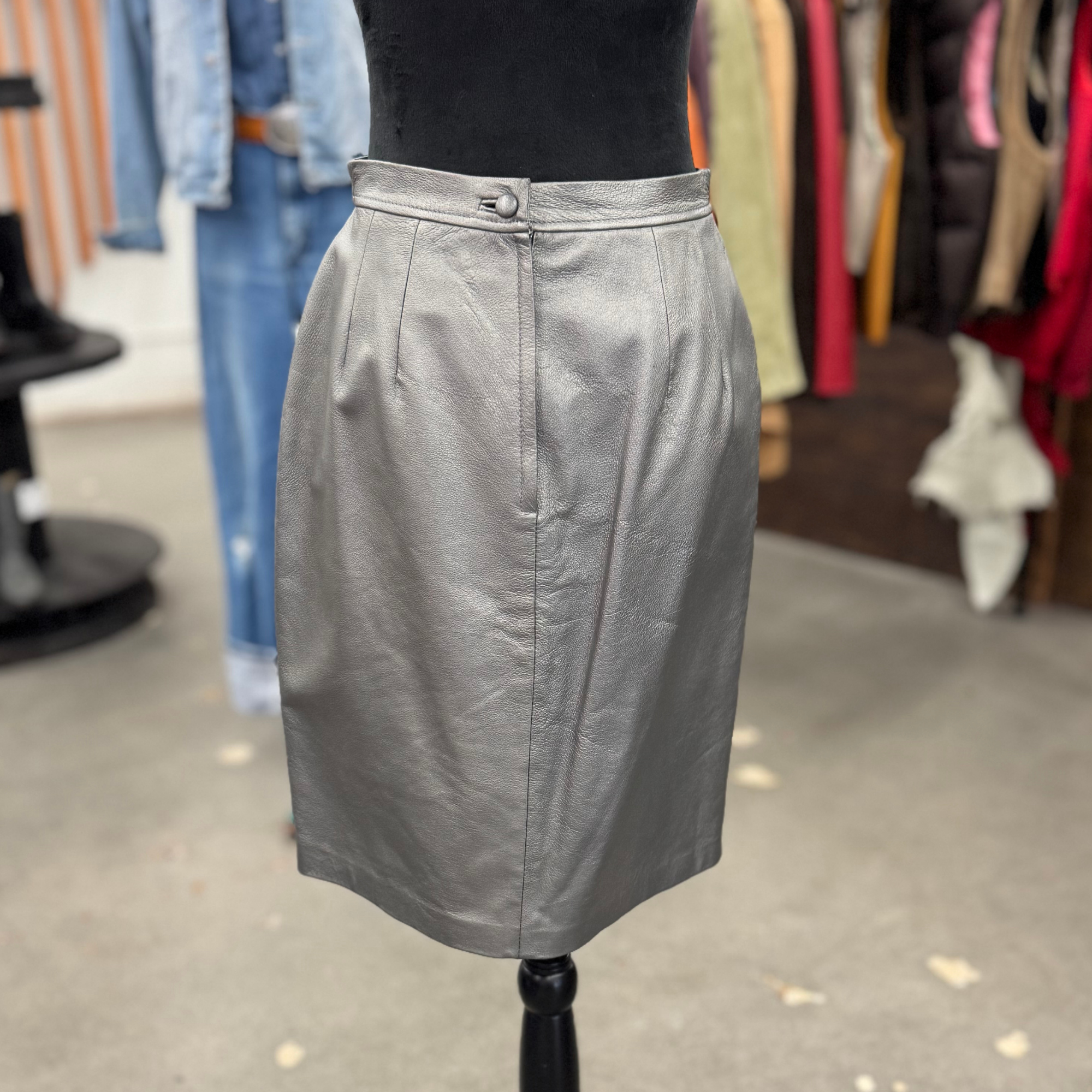 Vintage Platinum Leather Skirt