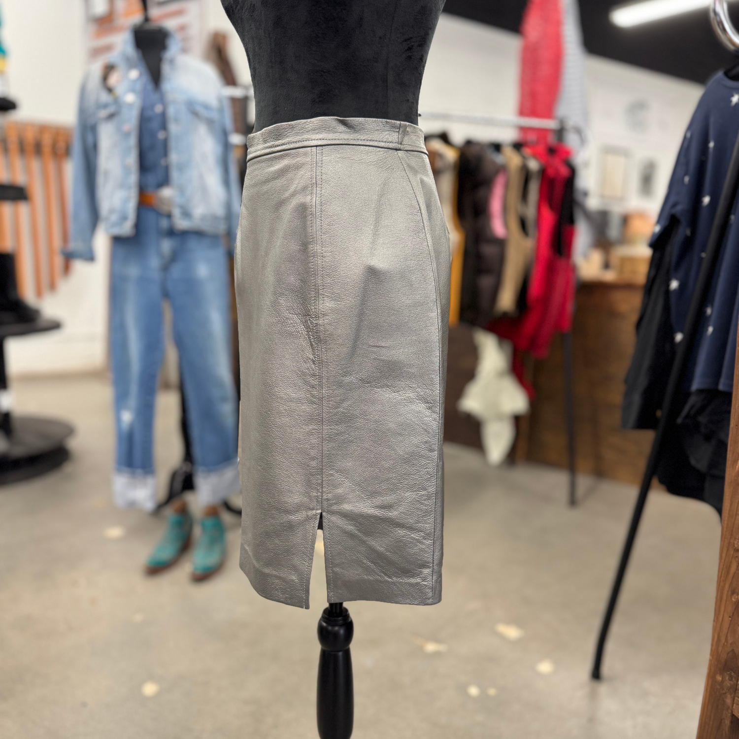 Vintage Platinum Leather Skirt