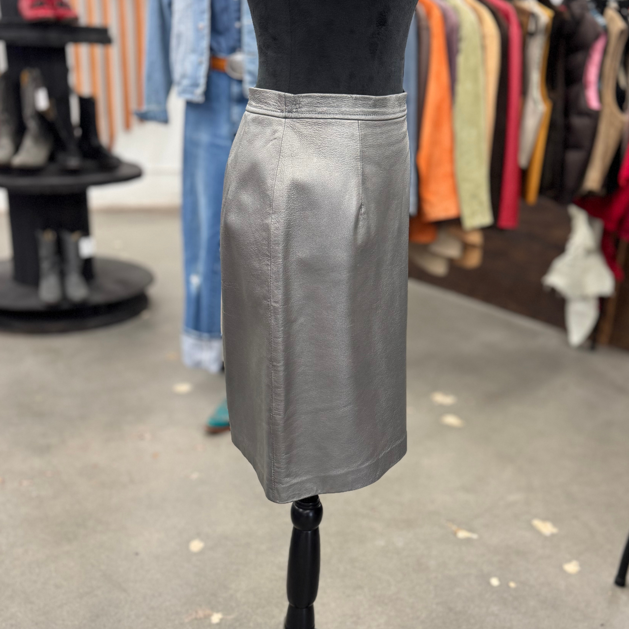 Vintage Platinum Leather Skirt