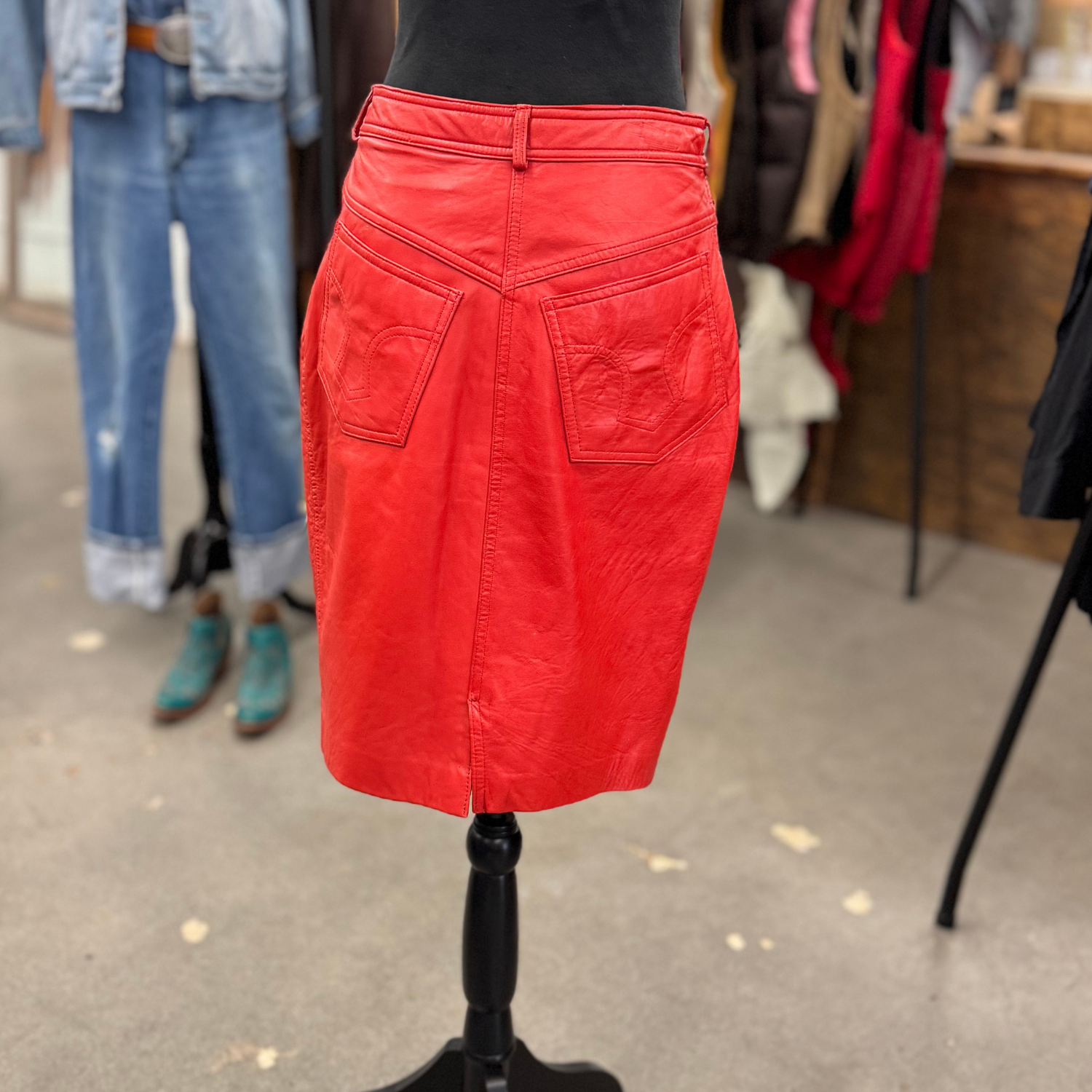 Vintage Red Pioneer Wear Leather Skirt