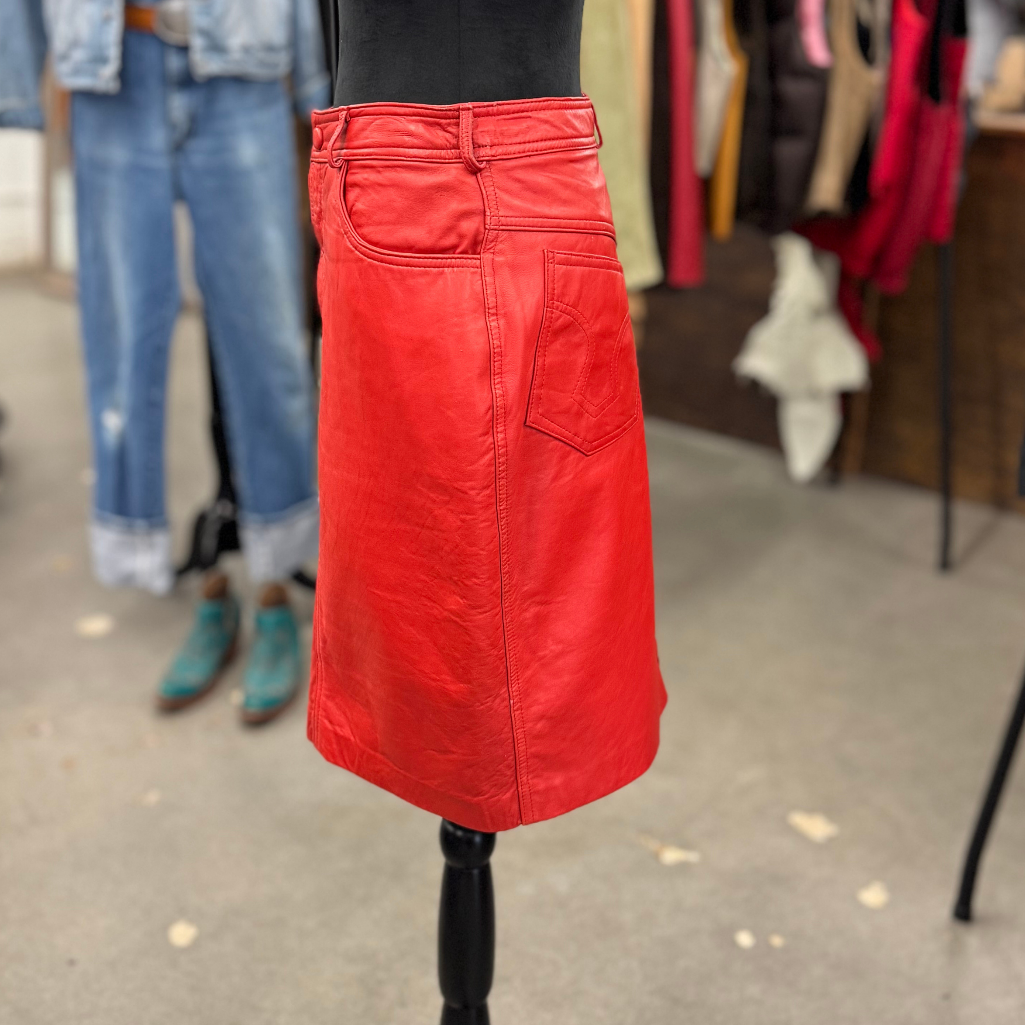 Vintage Red Pioneer Wear Leather Skirt