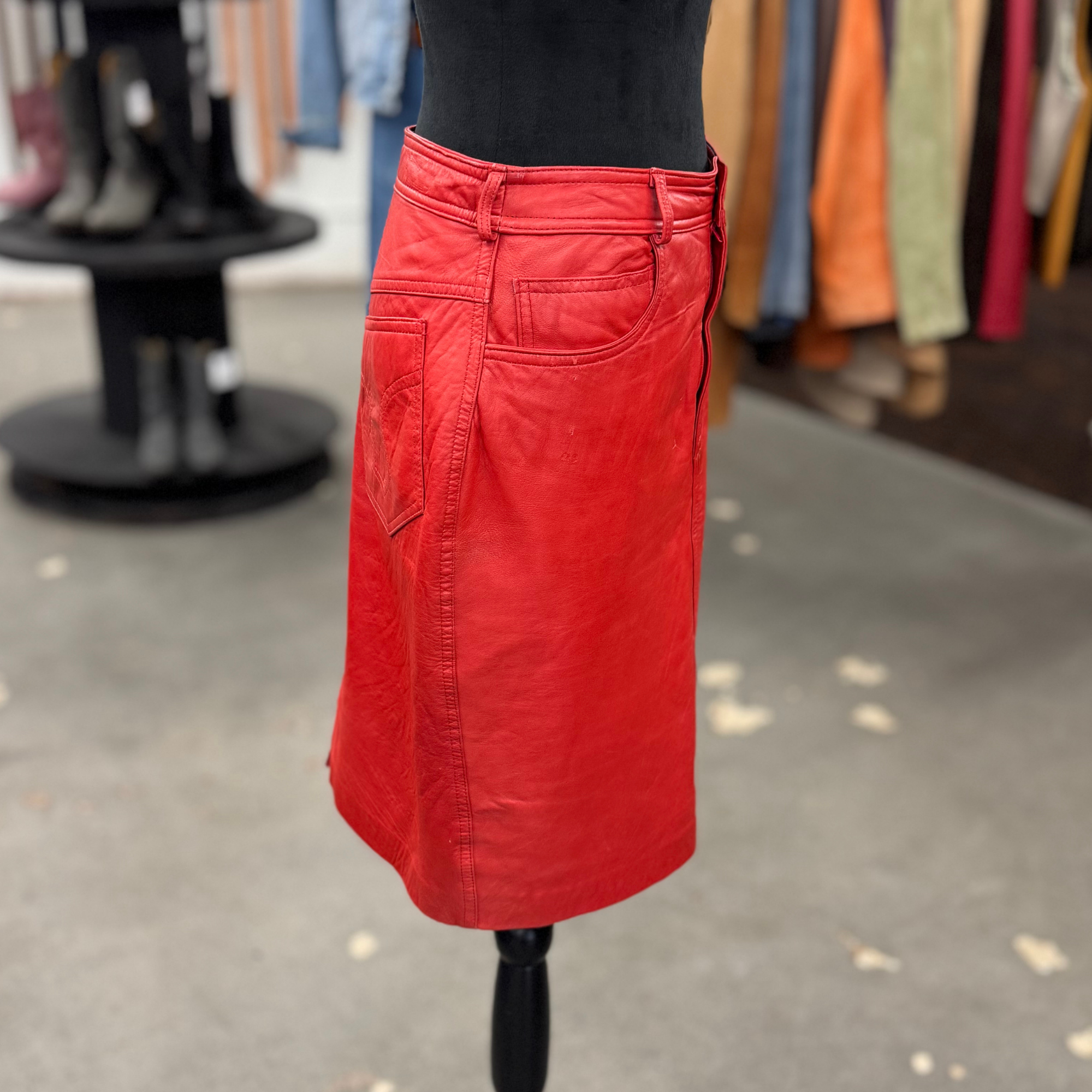 Vintage Red Pioneer Wear Leather Skirt