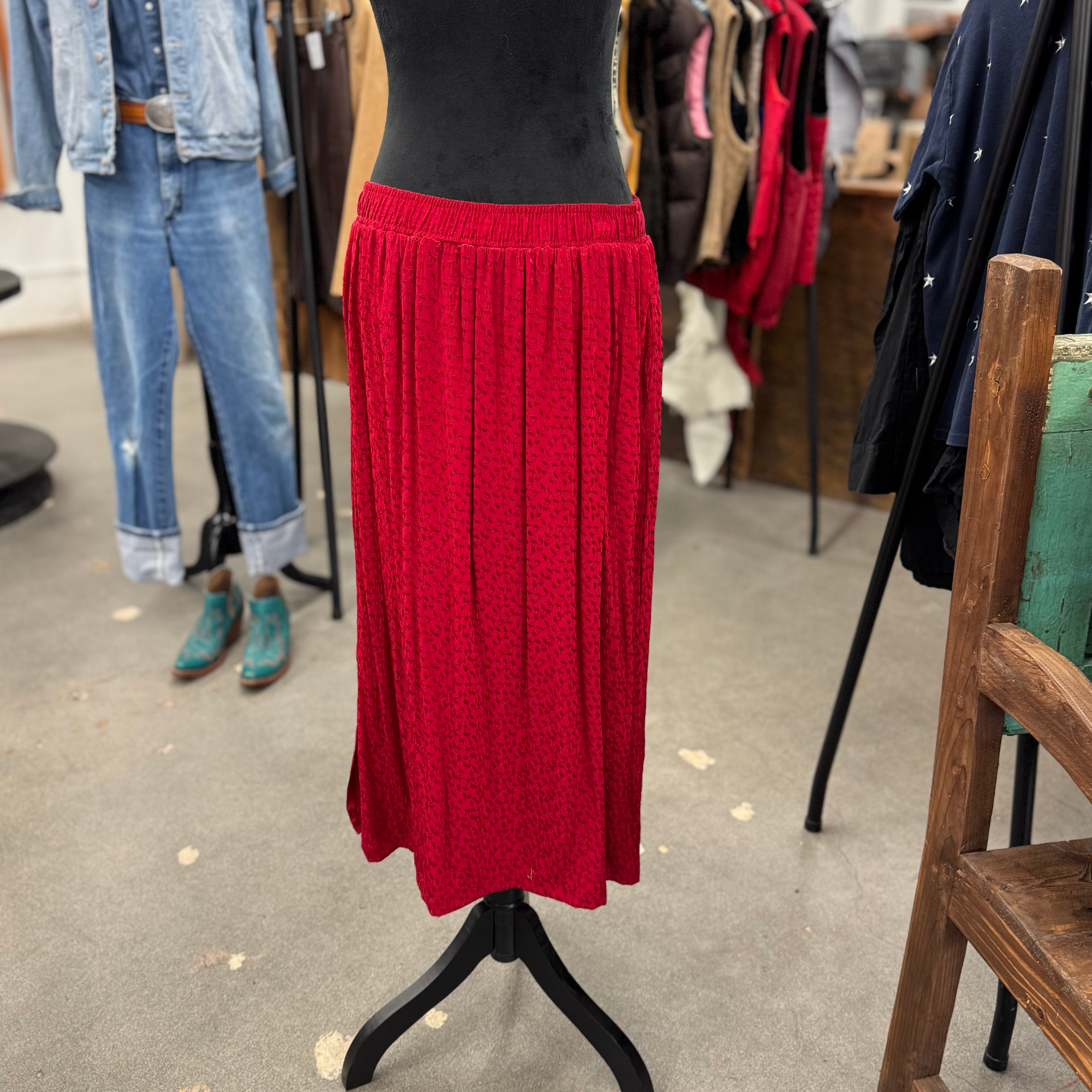 Vintage Red Pleated Skirt