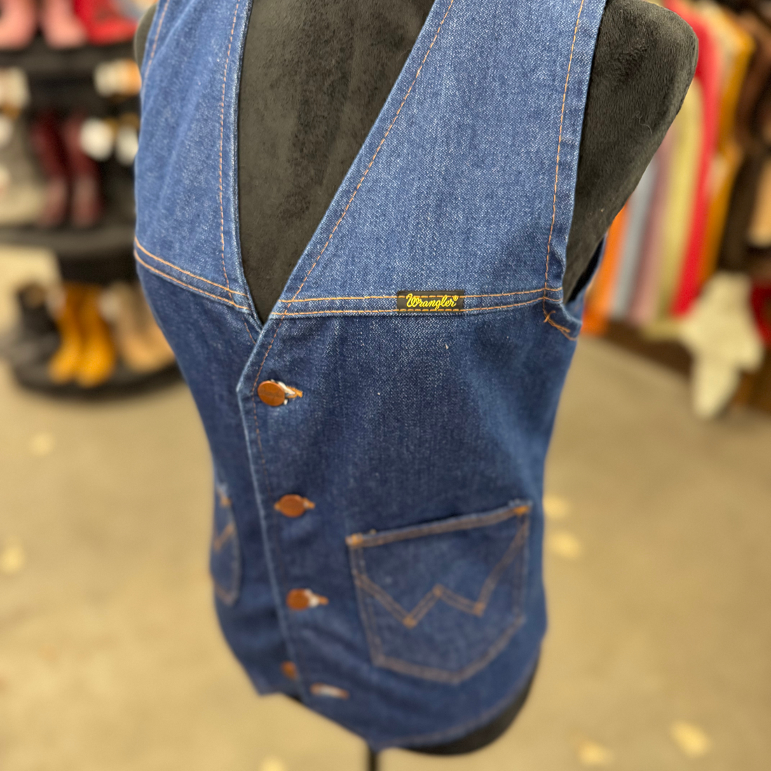 Vintage Wrangler "No-Fault Denims" Denim Vest (Made in USA, 1970s–80s)