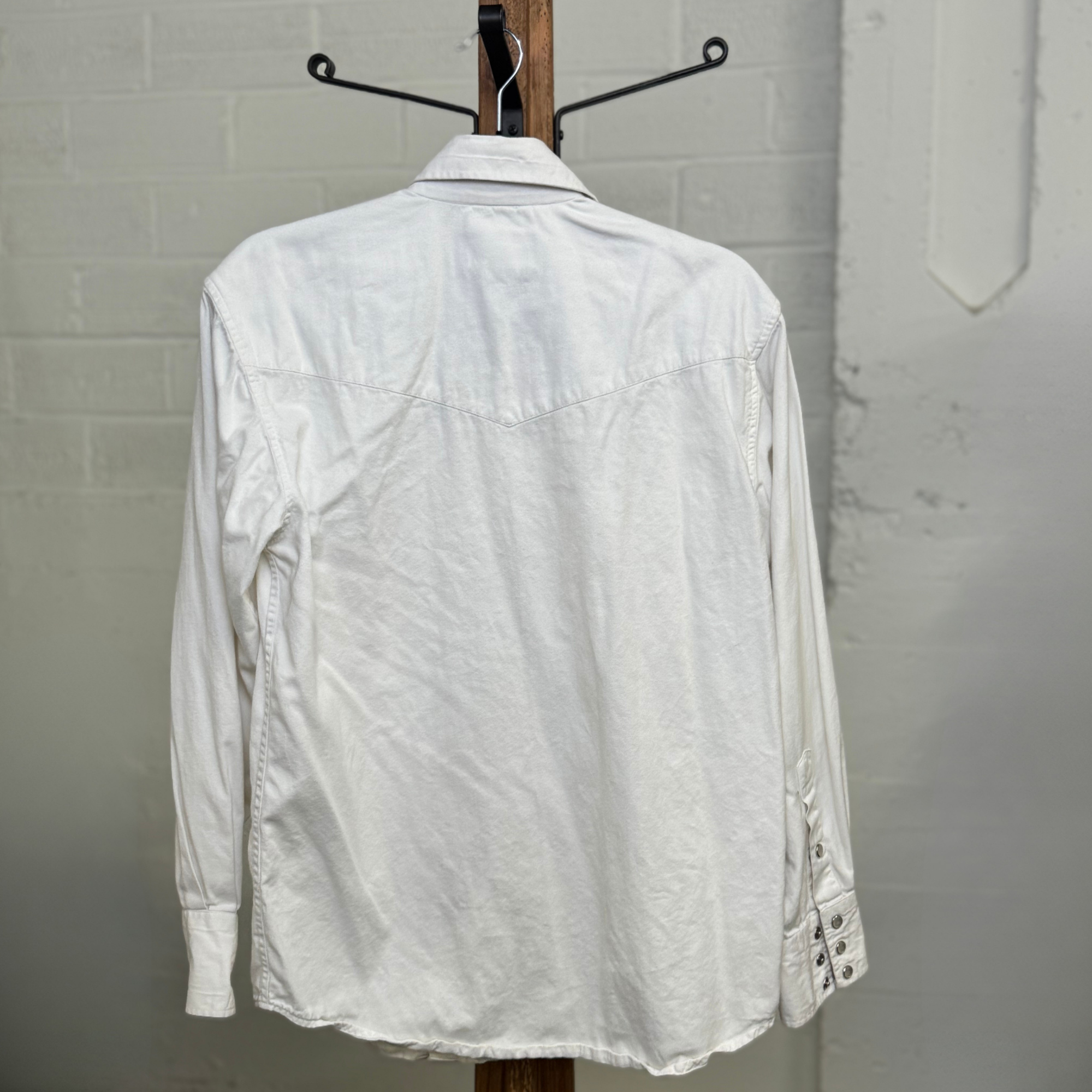 Vintage 1990s 100% Cotton Western Express White Snap Western Shirt – Size Small
