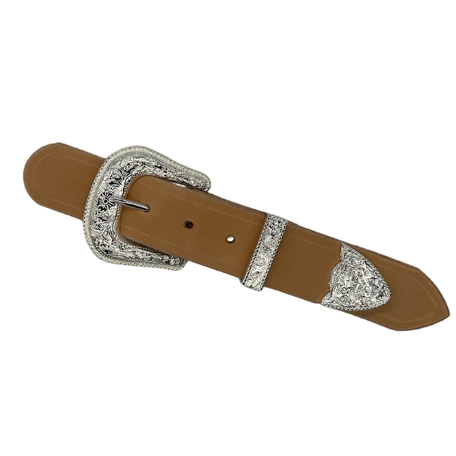 1 1/2&quot; Western Floral Buckle Silver On Belt