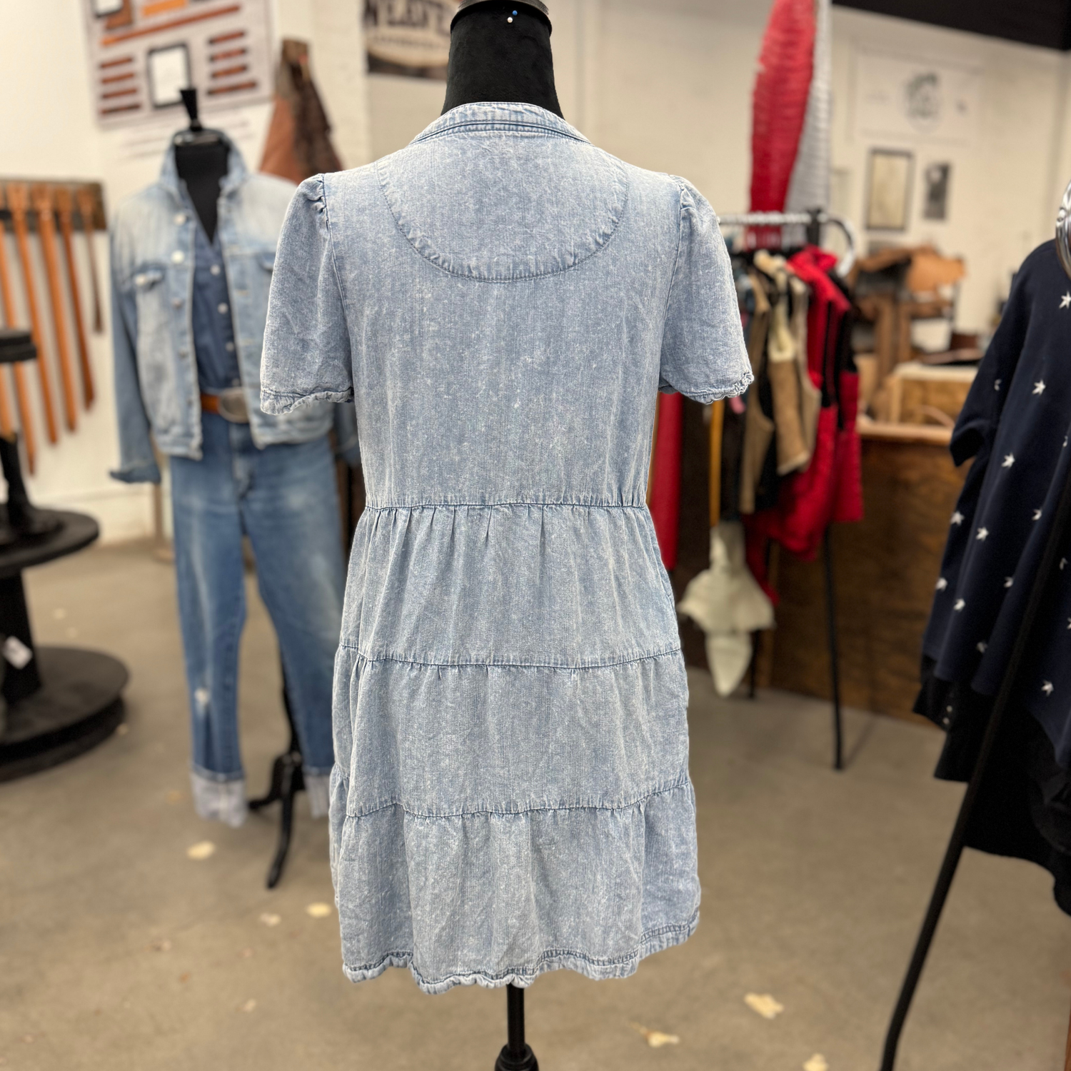 Chambray Tiered Baby Doll Dress
