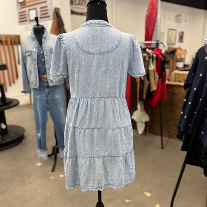 Chambray Tiered Baby Doll Dress