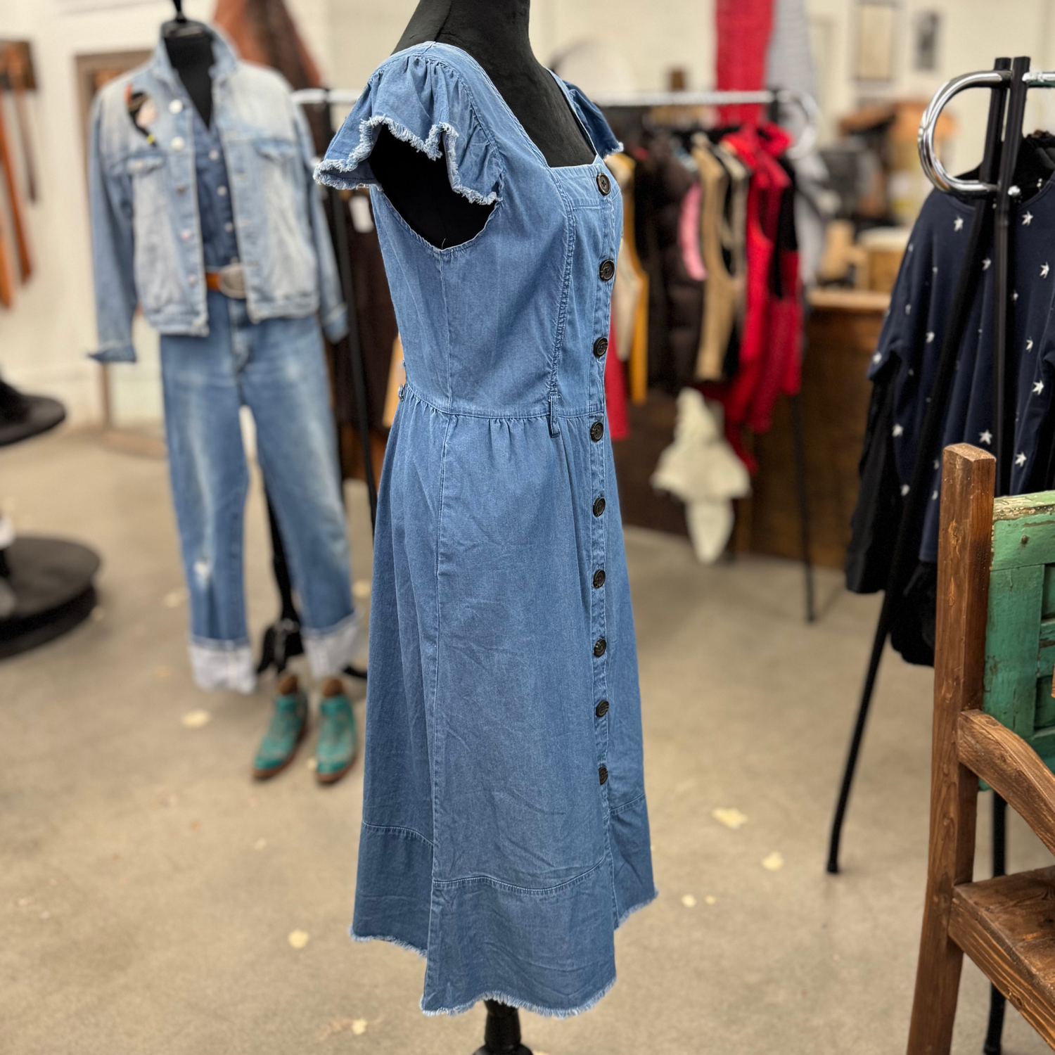 Flutter Sleeve Chambray Dress