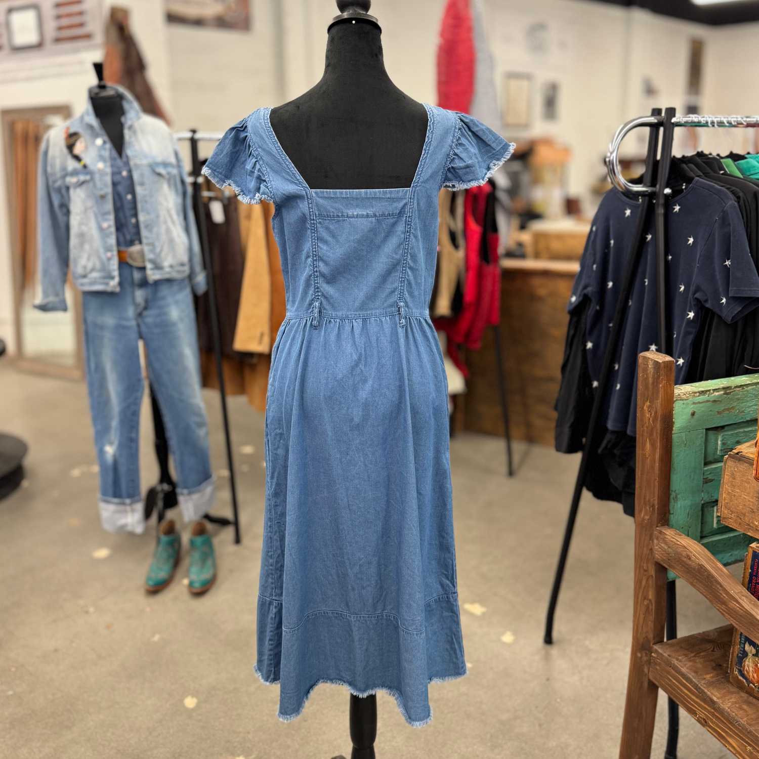 Flutter Sleeve Chambray Dress