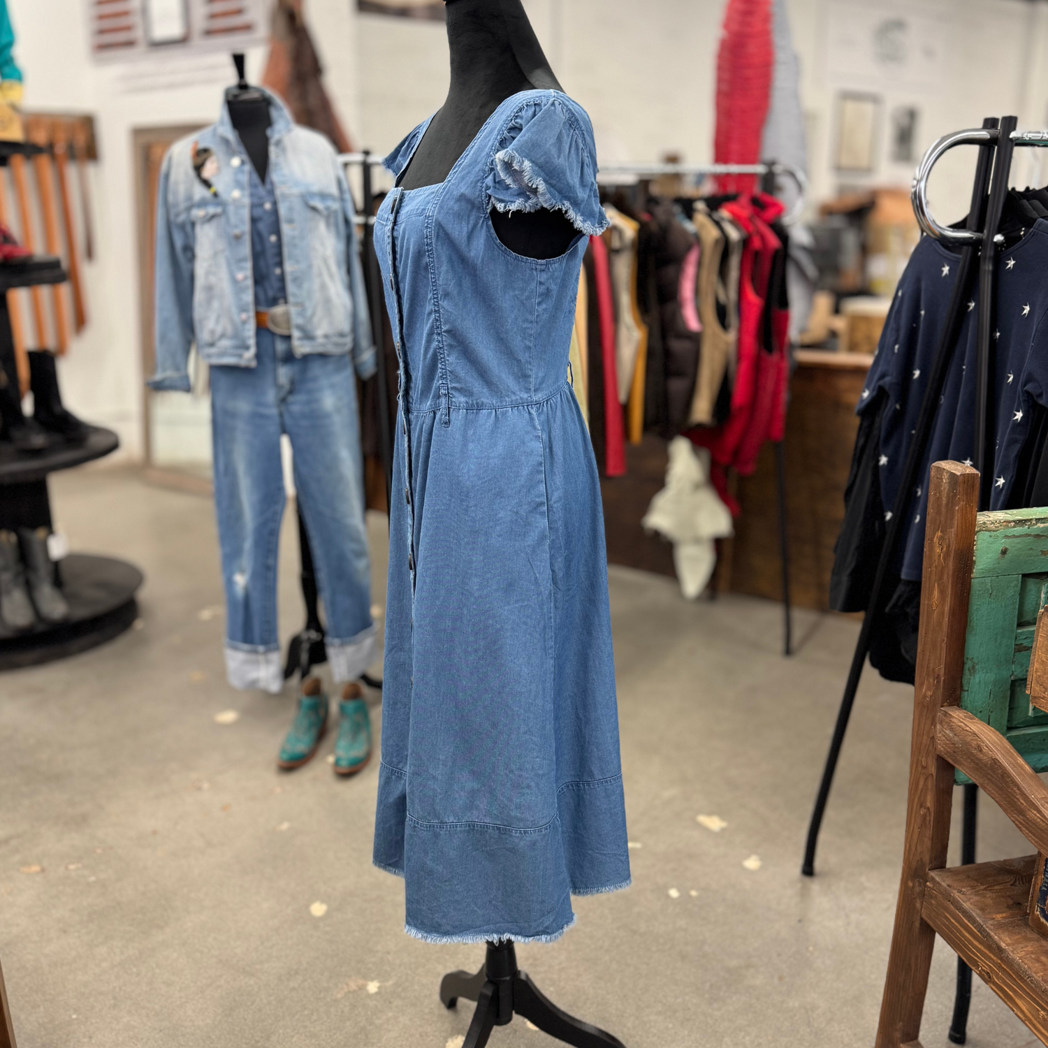 Flutter Sleeve Chambray Dress