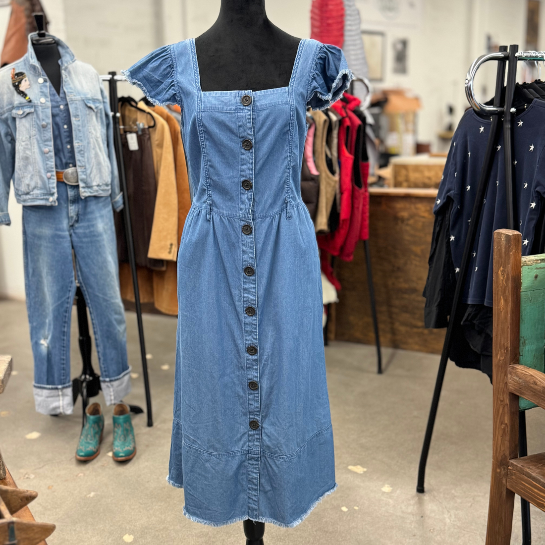 Flutter Sleeve Chambray Dress