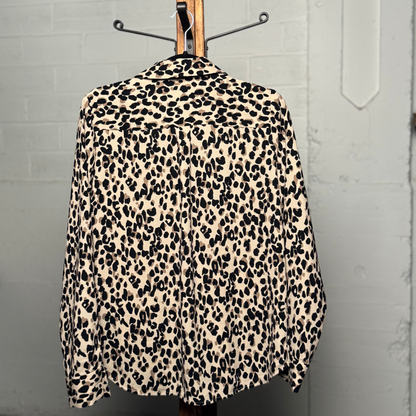 Halogen Leopard Print Button Down Shirt – Soft Stretch Blouse