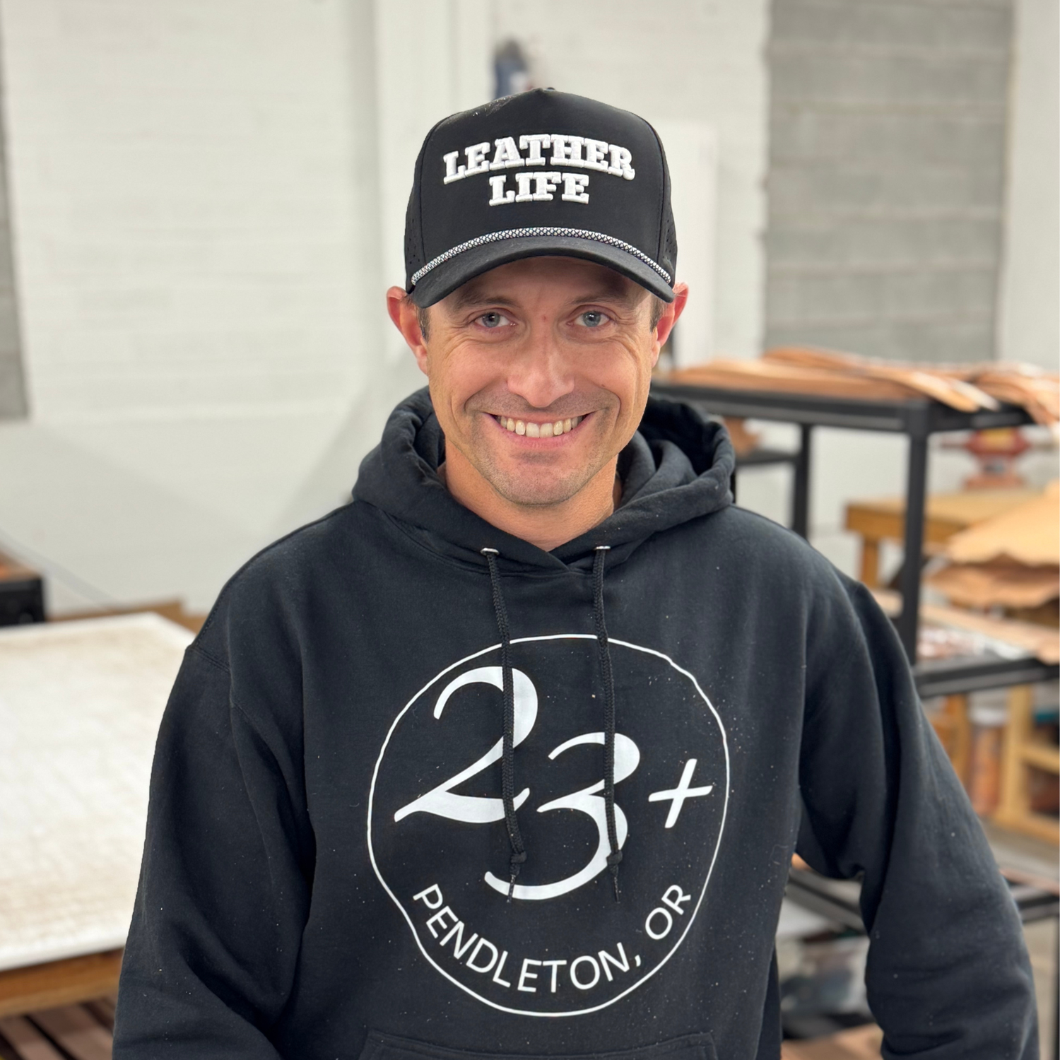 Leather Life Puff Embroidery - Black