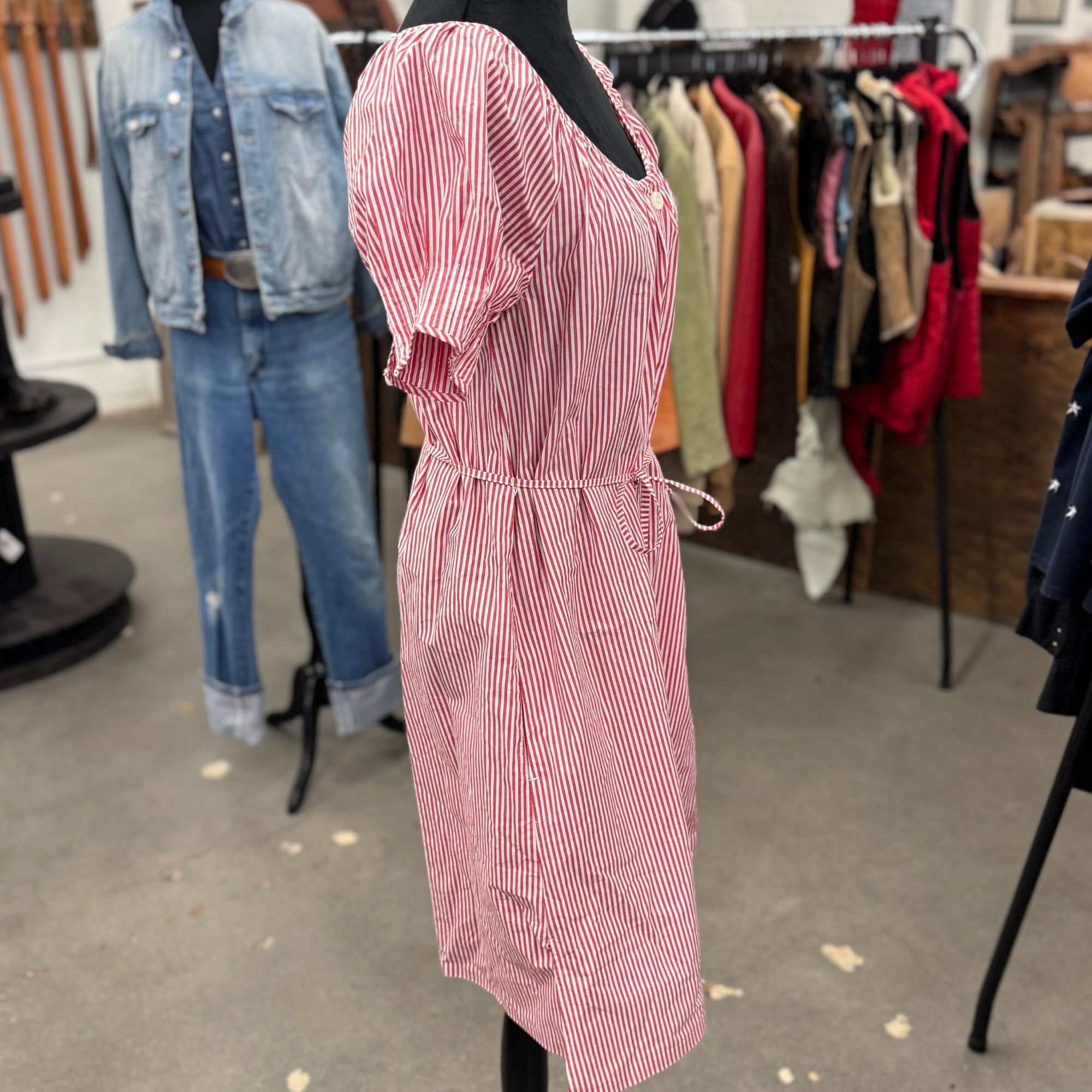 Red &amp; White 100% Cotton Striped Dress