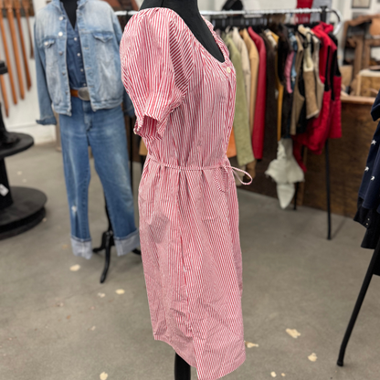 Red &amp; White 100% Cotton Striped Dress