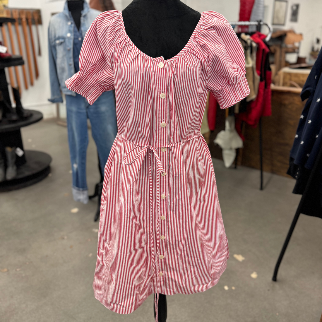 Red & White 100% Cotton Striped Dress