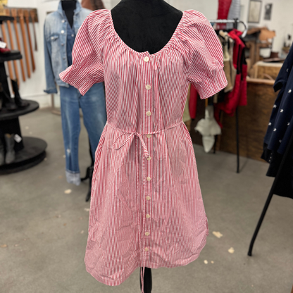 Red &amp; White 100% Cotton Striped Dress