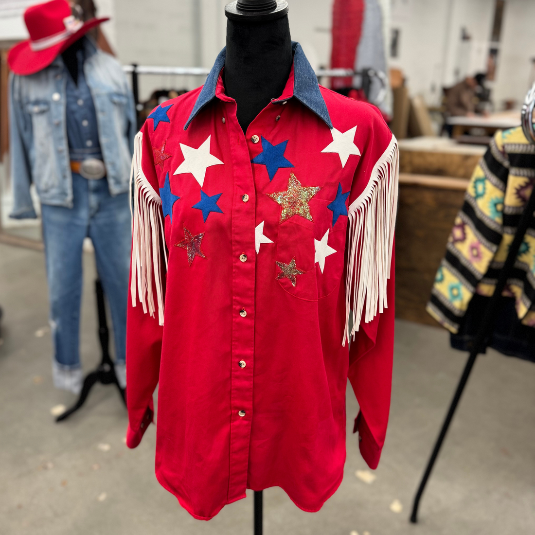 Vintage Texas Cotton Red Western Fringe Shirt – Stars & Glitter