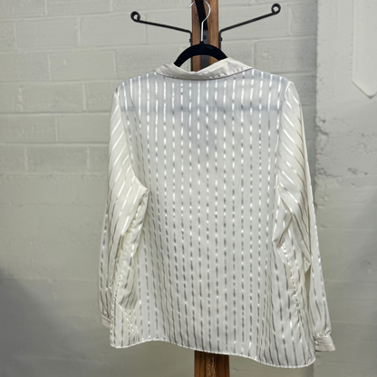 Vintage 1970s Sears &quot;The Fashion Place&quot; Cream Satin Stripe Blouse – Size M