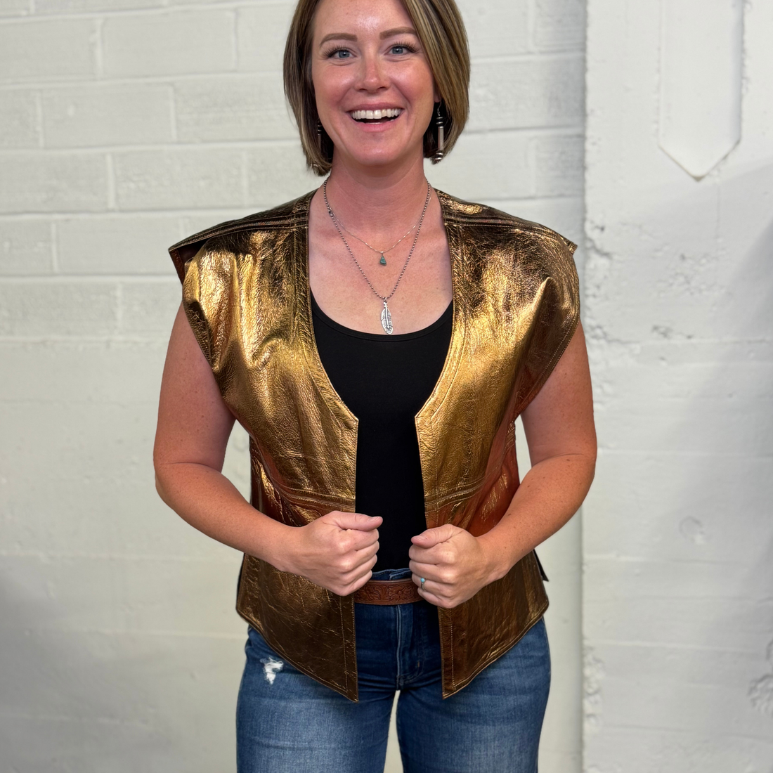 Vintage 80s ADRI Metallic Gold Leather Vest
