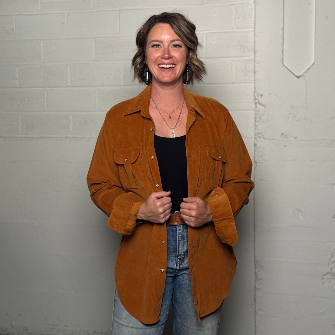 Vintage 1980s Classic Directions Rust Corduroy Western Shirt