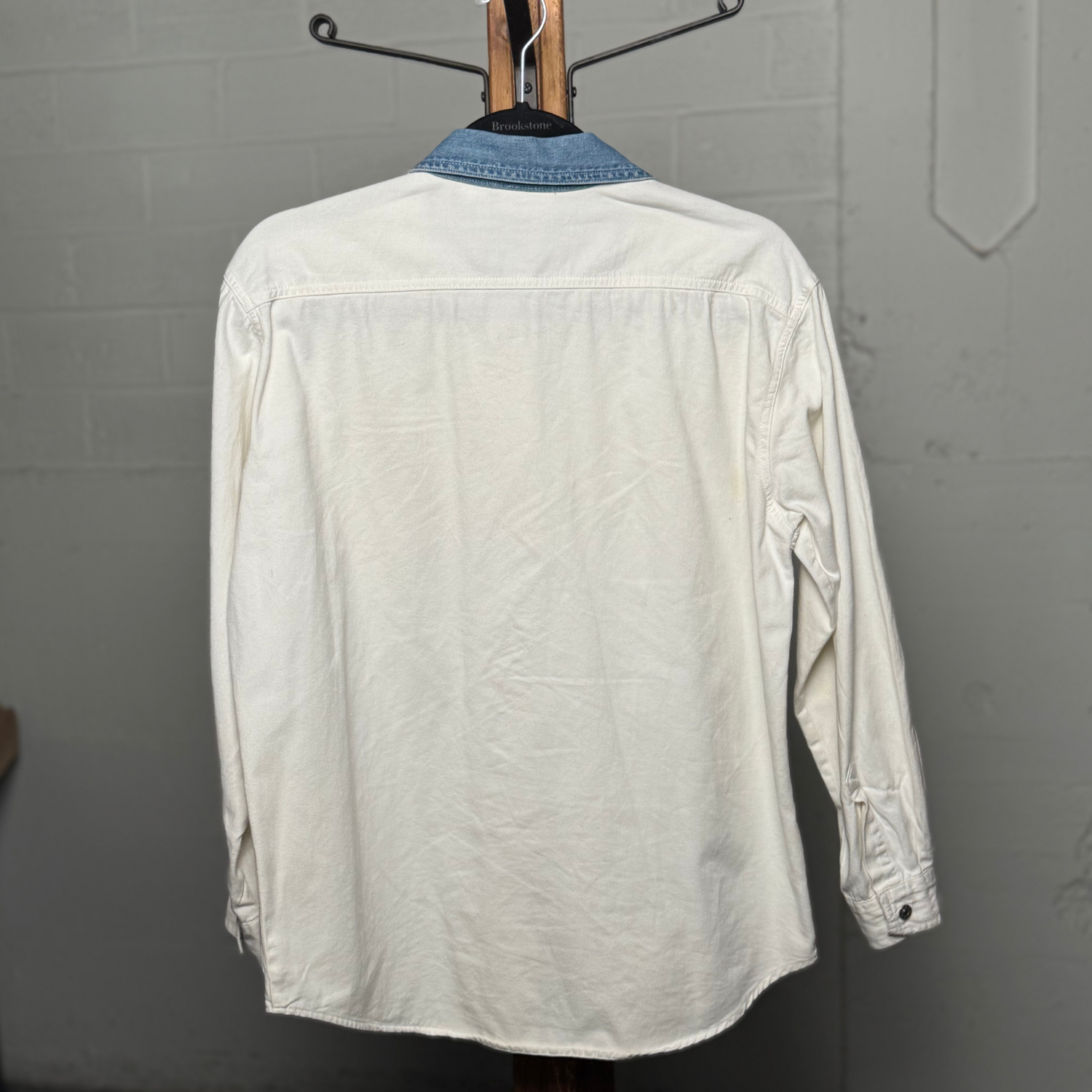 Vintage 1980s 100% Cotton Crossroads Two-Tone Denim Collar Western Snap Shirt – Size S