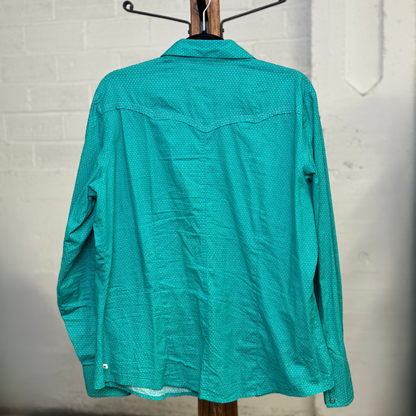 Vintage 1980s Rockies Teal Western Shirt – Pink Polka Dot