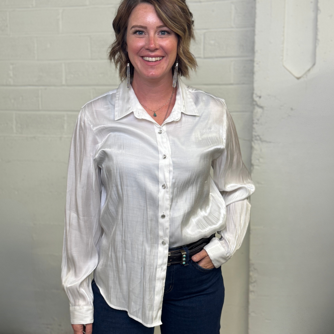 Vintage 1980s Roughrider by Circle White Western Shirt