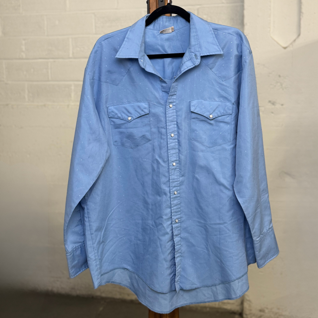 Vintage 1980s Saddlebrook Light Blue Western Pearl Snap Shirt - Made in USA - XL