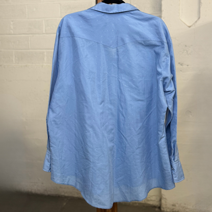 Vintage 1980s Saddlebrook Light Blue Western Pearl Snap Shirt - Made in USA - XL