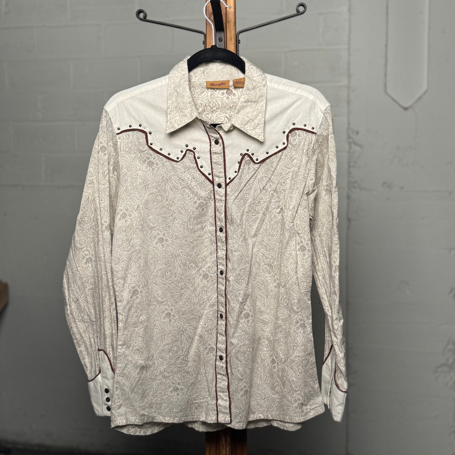 Vintage 1980s Wrangler 100% Cotton, Floral Paisley Western Shirt - Piping &amp; Studs