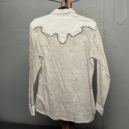 Vintage 1980s Wrangler 100% Cotton, Floral Paisley Western Shirt - Piping &amp; Studs