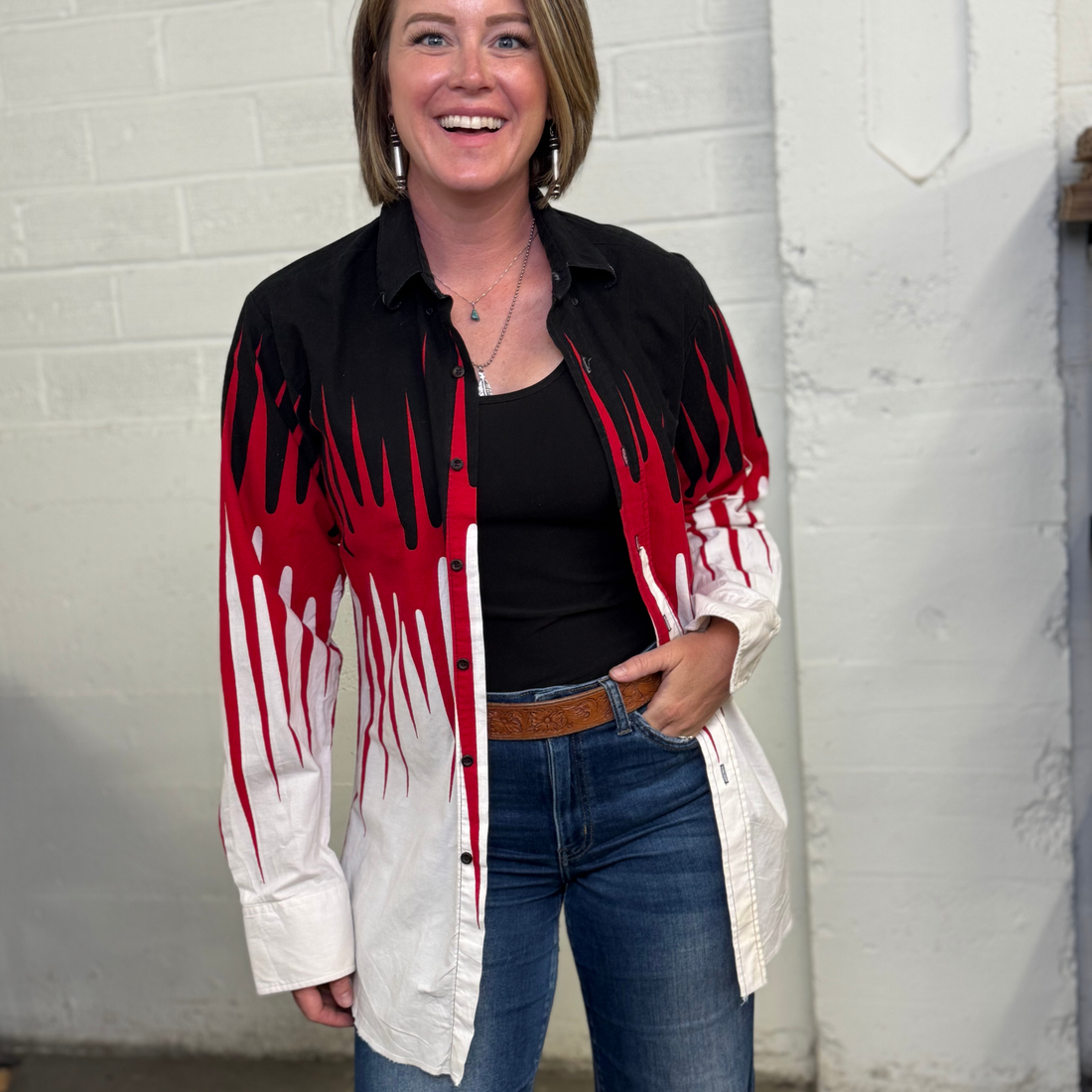 Vintage Brooks & Dunn Flame Print Western Shirt - Made in USA